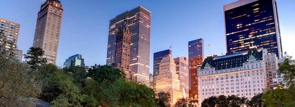 city skyline at dusk